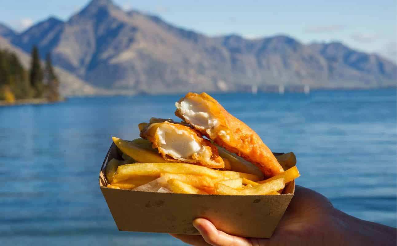 Enjoy Fast food, Vegan options, Vegetarian options, Gluten Free options, Dairy free options, Halal, Restaurant, Indoor & outdoor seating, Street parking, Wheelchair accessible, Non-smoking, $$, Groups and Families cuisine at Erik's Fish and Chips in Queenstown CBD, Queenstown